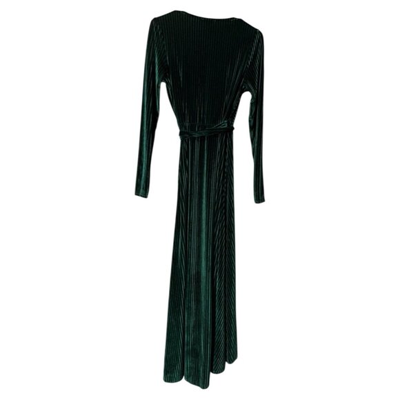 Baltic Born Emerald Green Striped Velvet Velour Wrap Dress Women Size Small - Picture 2 of 11